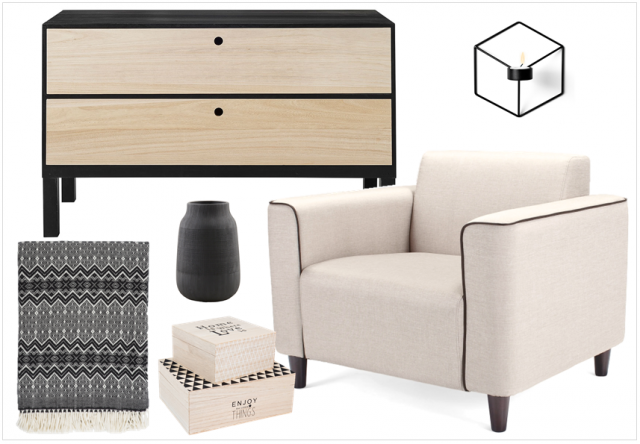 déco noir blanc bois salon