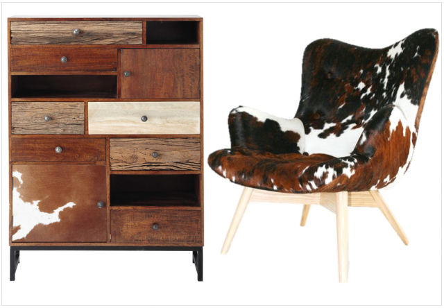 Meuble et fauteuil peau de vache