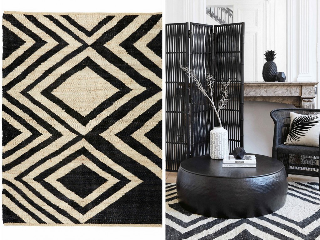 Y=Tapis ethnique noir et blanc