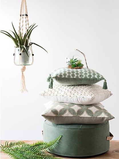 coussins motifs vert