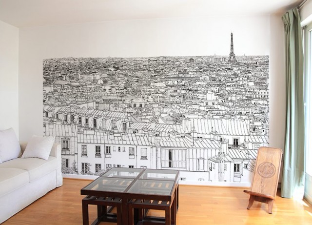 papier peint vue de Paris dessin