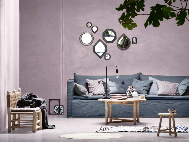 Déco bleu gris et parme