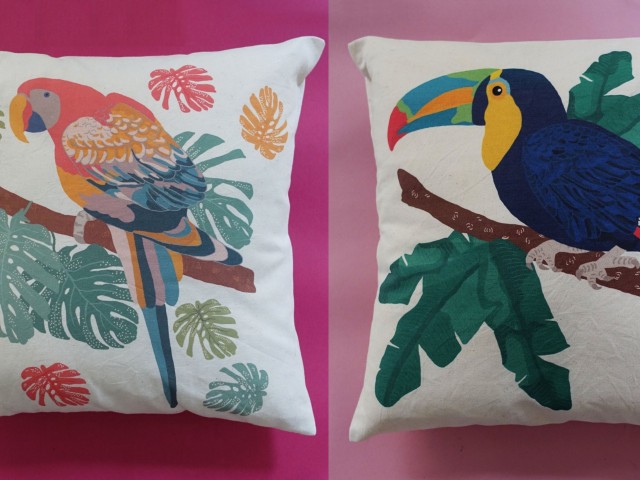 Coussin perroquet et toucan