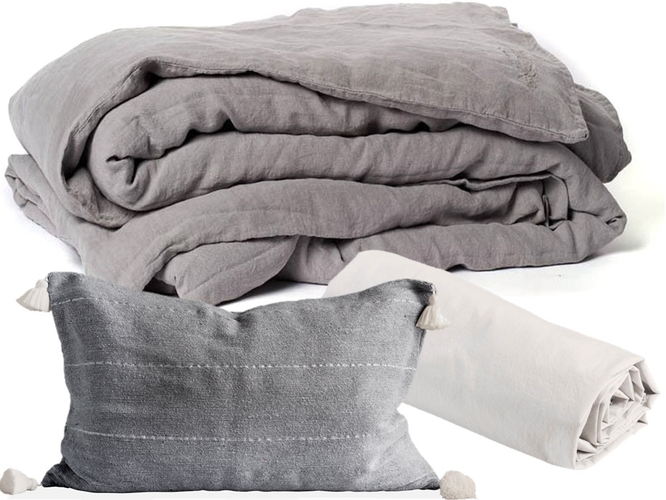 Linge de lit en lin gris