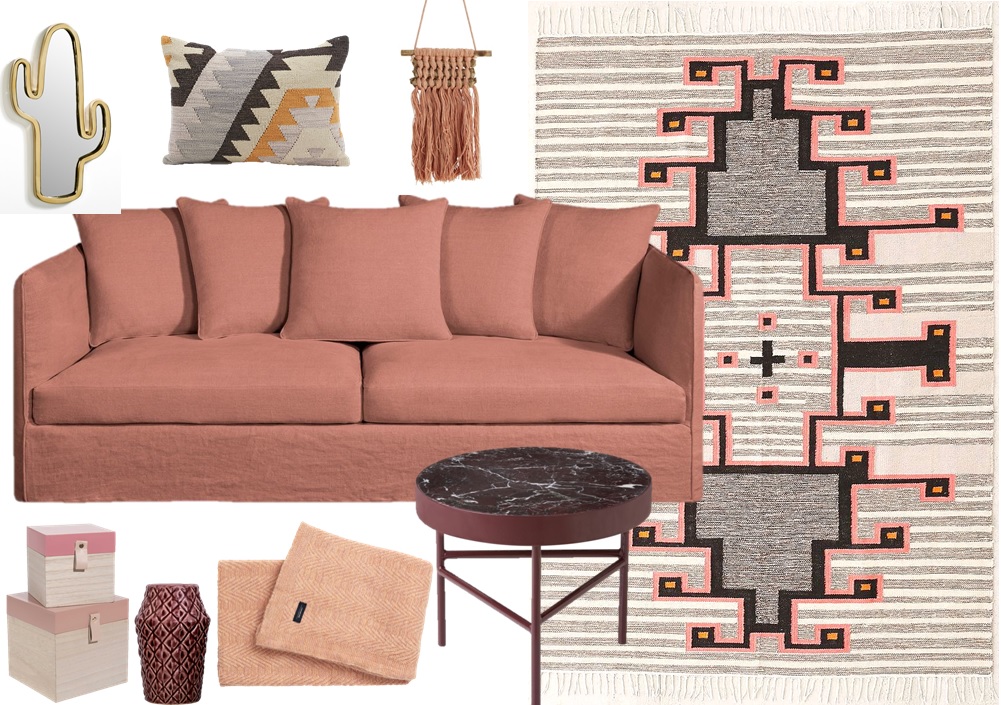 Déco salon couleur blush