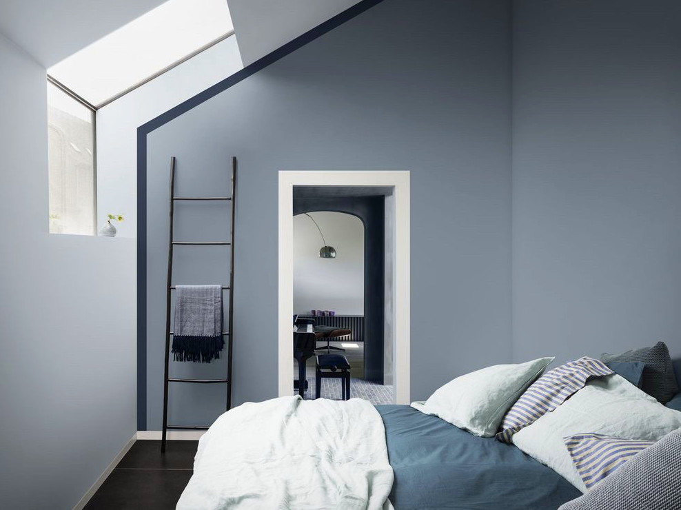 chambre mur bleu gris