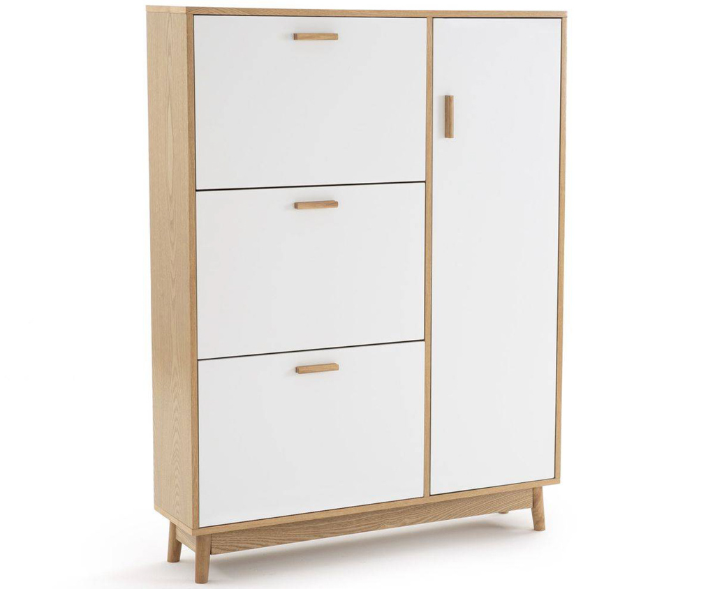 meuble à chaussures blanc et bois