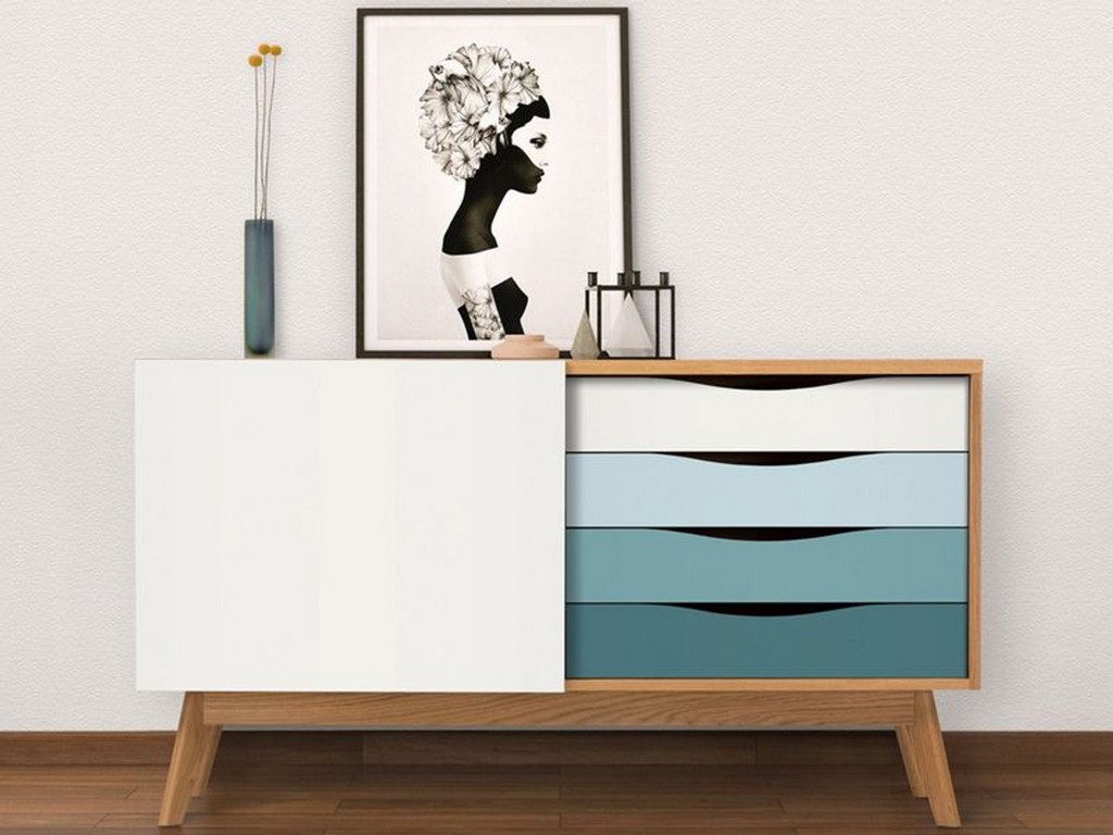 buffet vintage bois et couleur