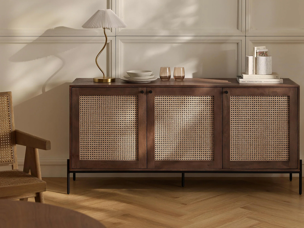 buffet en cannage bois foncé