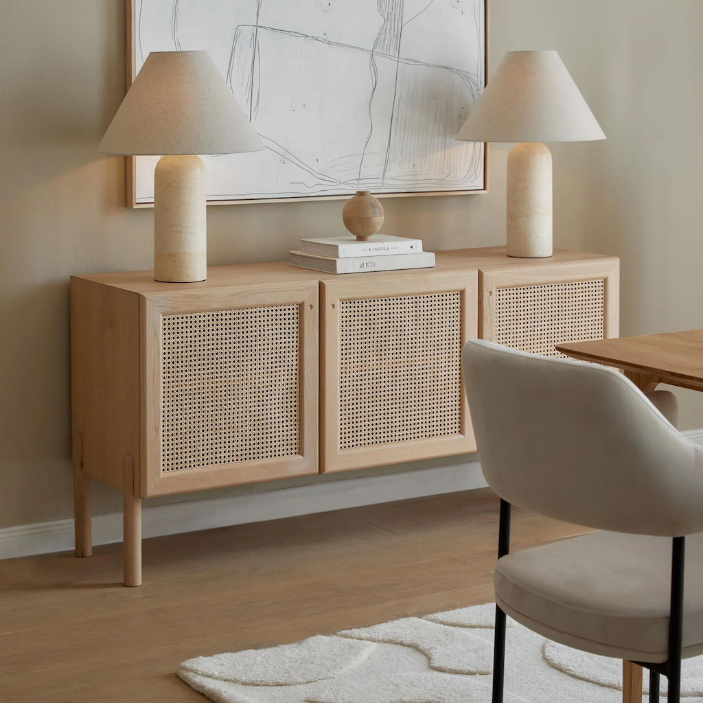 buffet en cannage bois clair