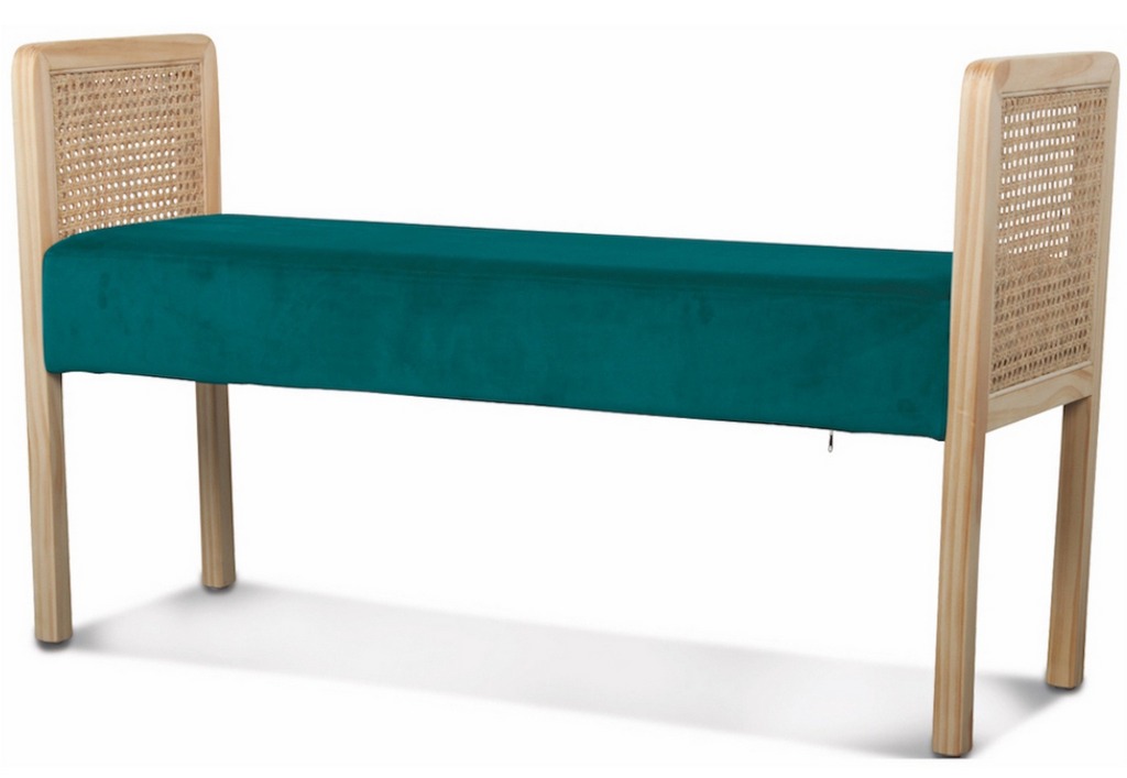 banc velours et cannage bleu canard