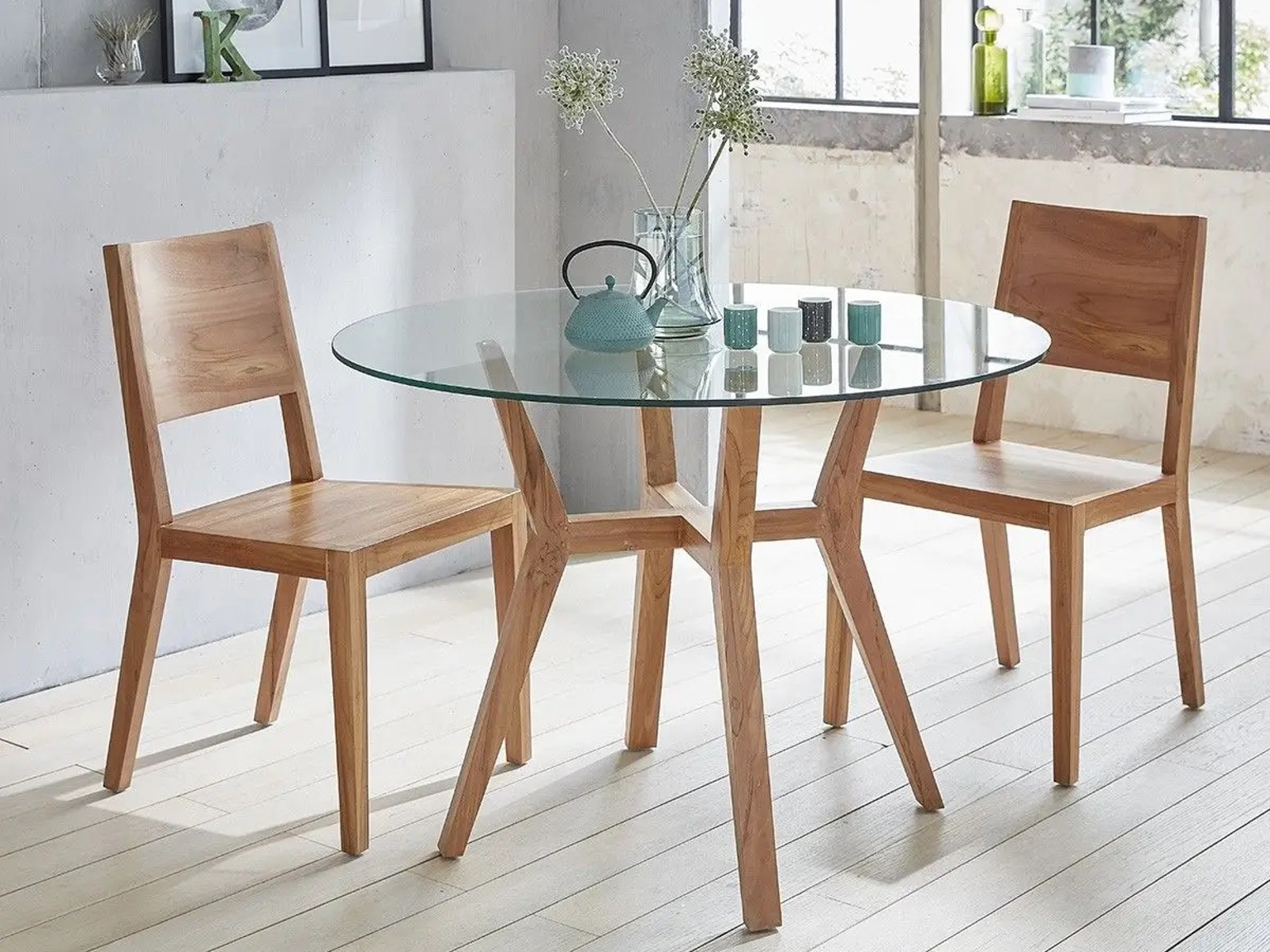 table ronde bois et verre