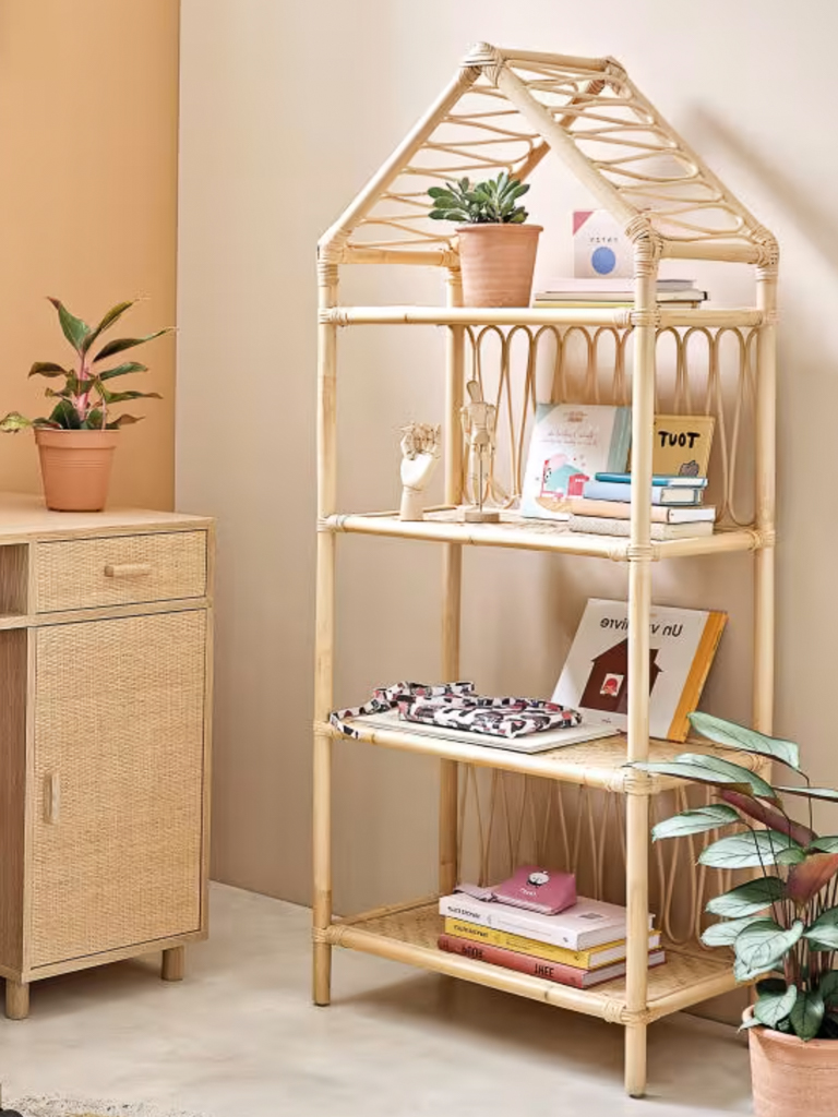 étagère bibliothèque en rotin