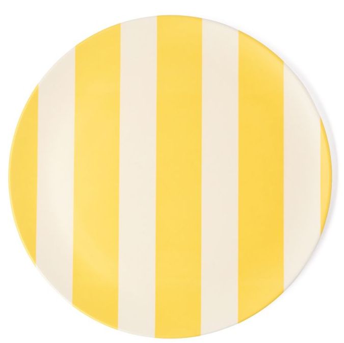 assiette en bambou rayée jaune et blanc