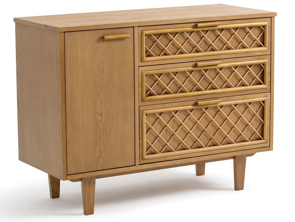 commode vintage rotin et bois