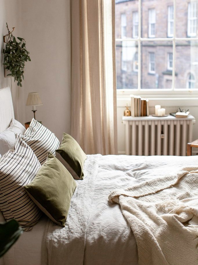 chambre  beige et vert