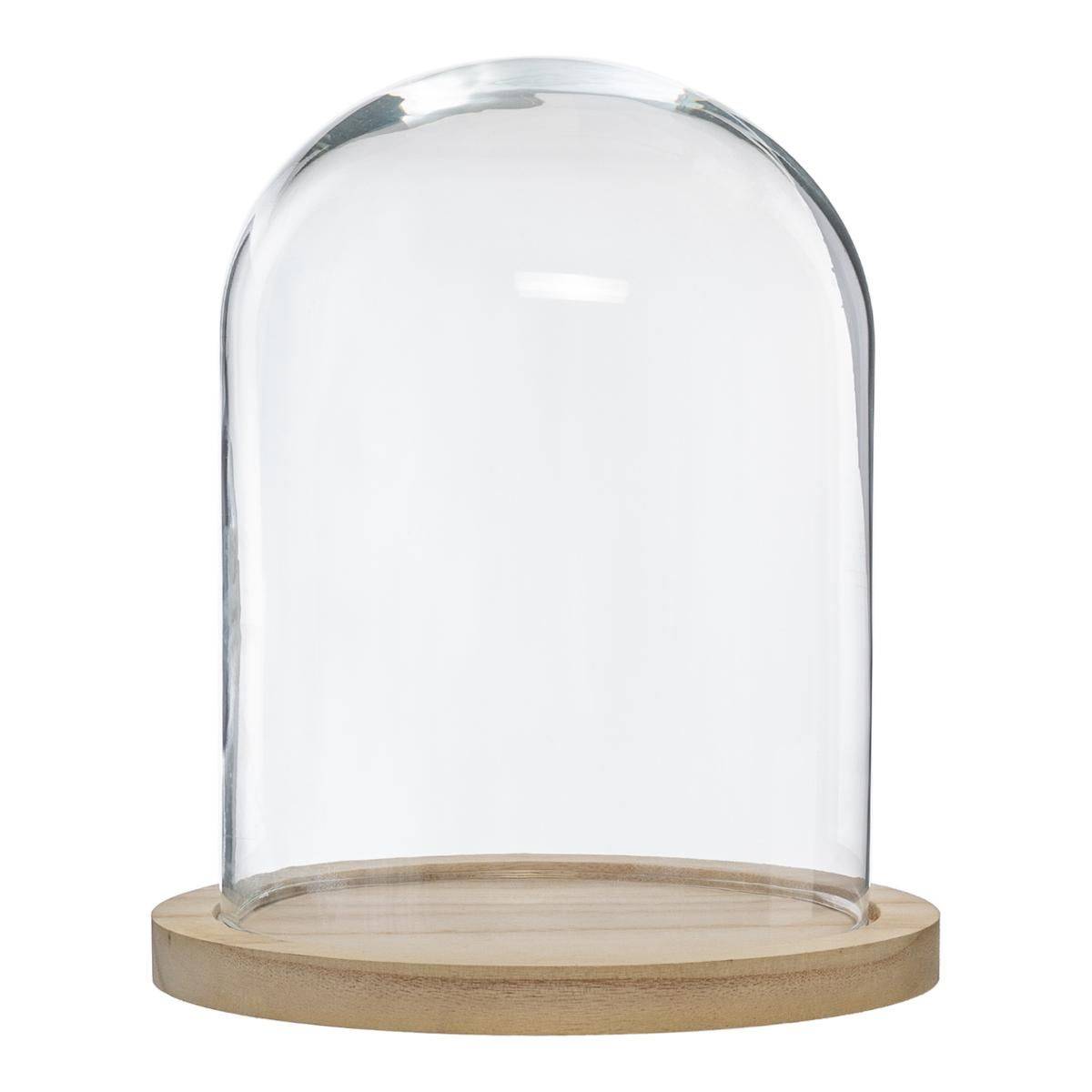 cloche en verre avec socle en bois