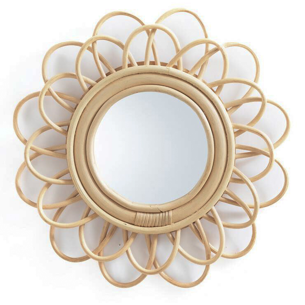 miroir fleur rotin