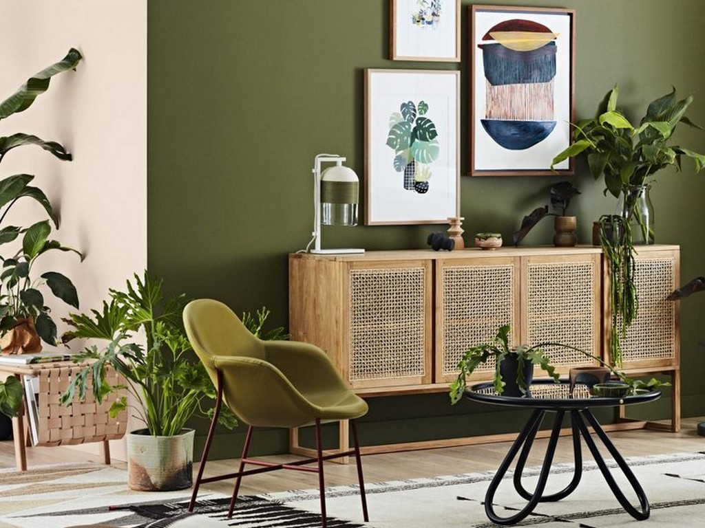 Salon mur vert olive