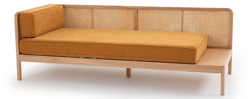 banquette daybed velours et cannage jaune