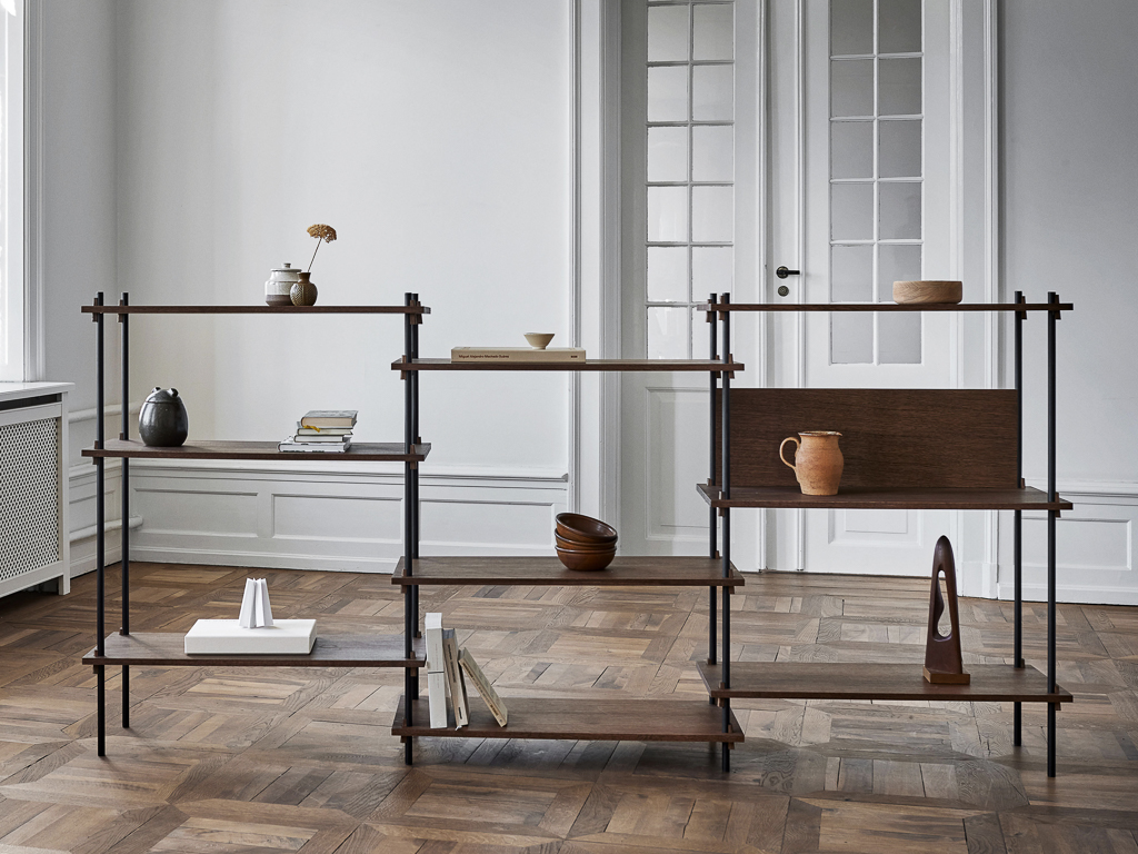 étagère basse modulable en métal et bois pour séparer une pièce