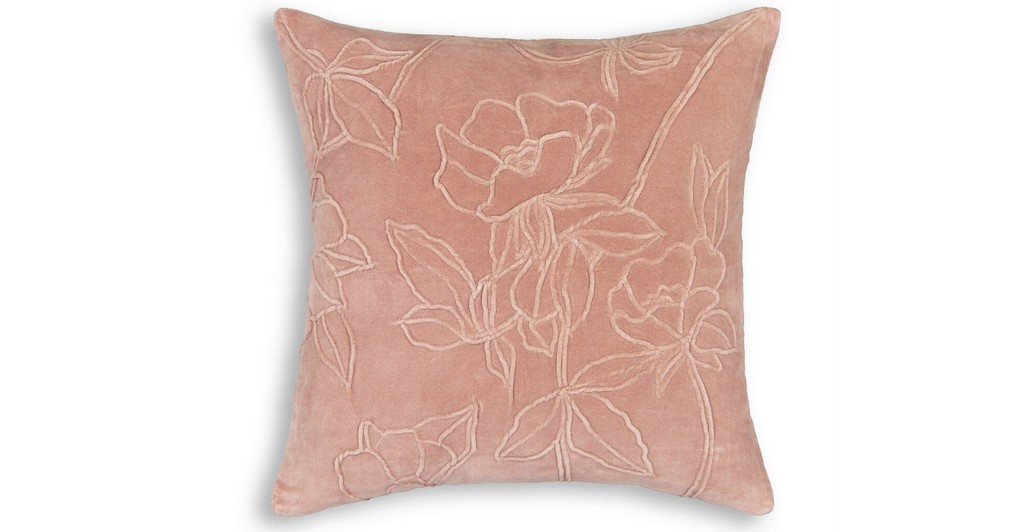 coussin velours rose fleurs