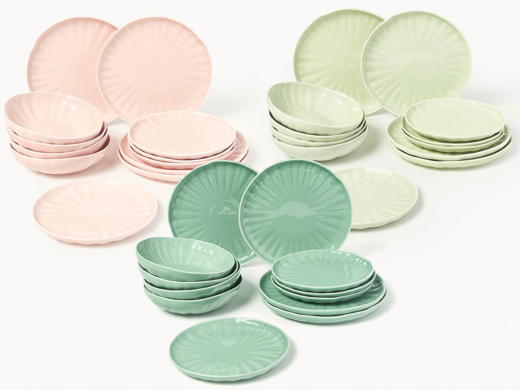 vaisselle pastel rose  ou vert