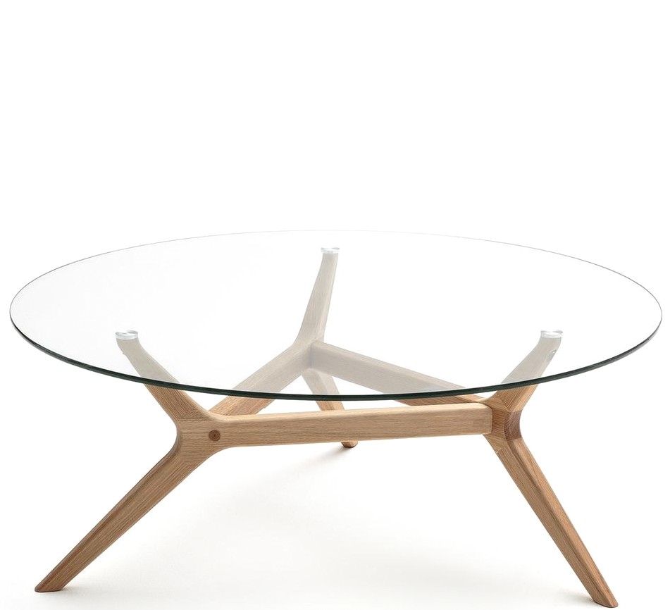 table basse ronde bois et verre