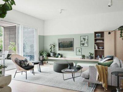 salon avec mur vert d'eau