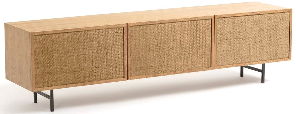 meuble tv chêne et cannage