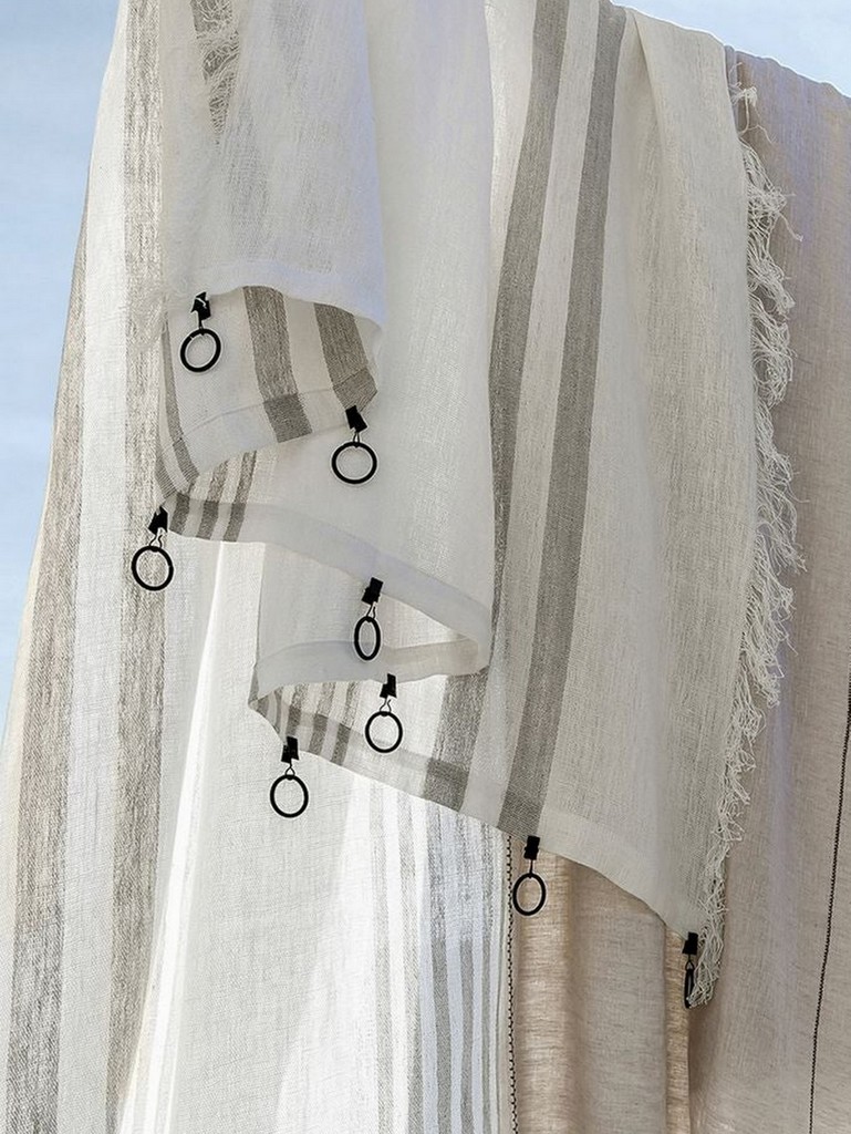 voilage en lin blanc et beige
