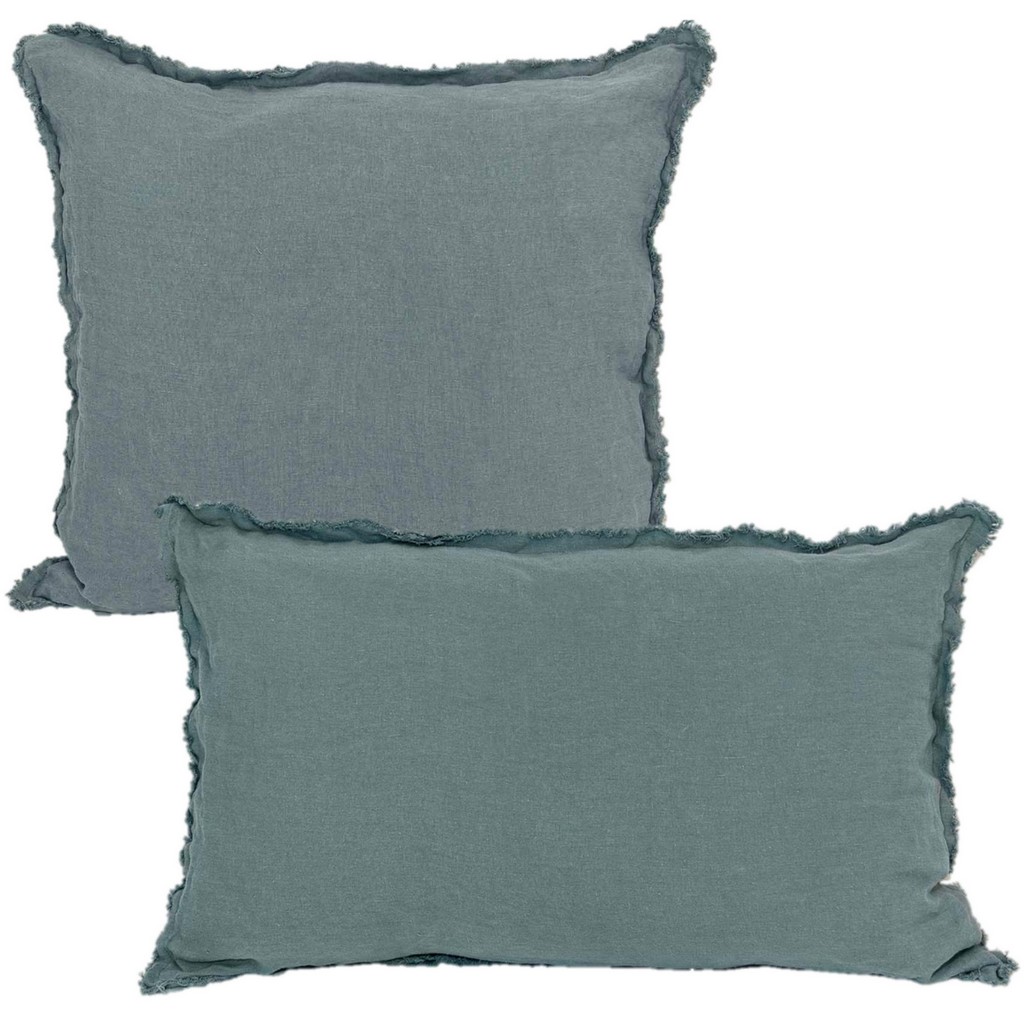 coussin vert en chanvre lavé