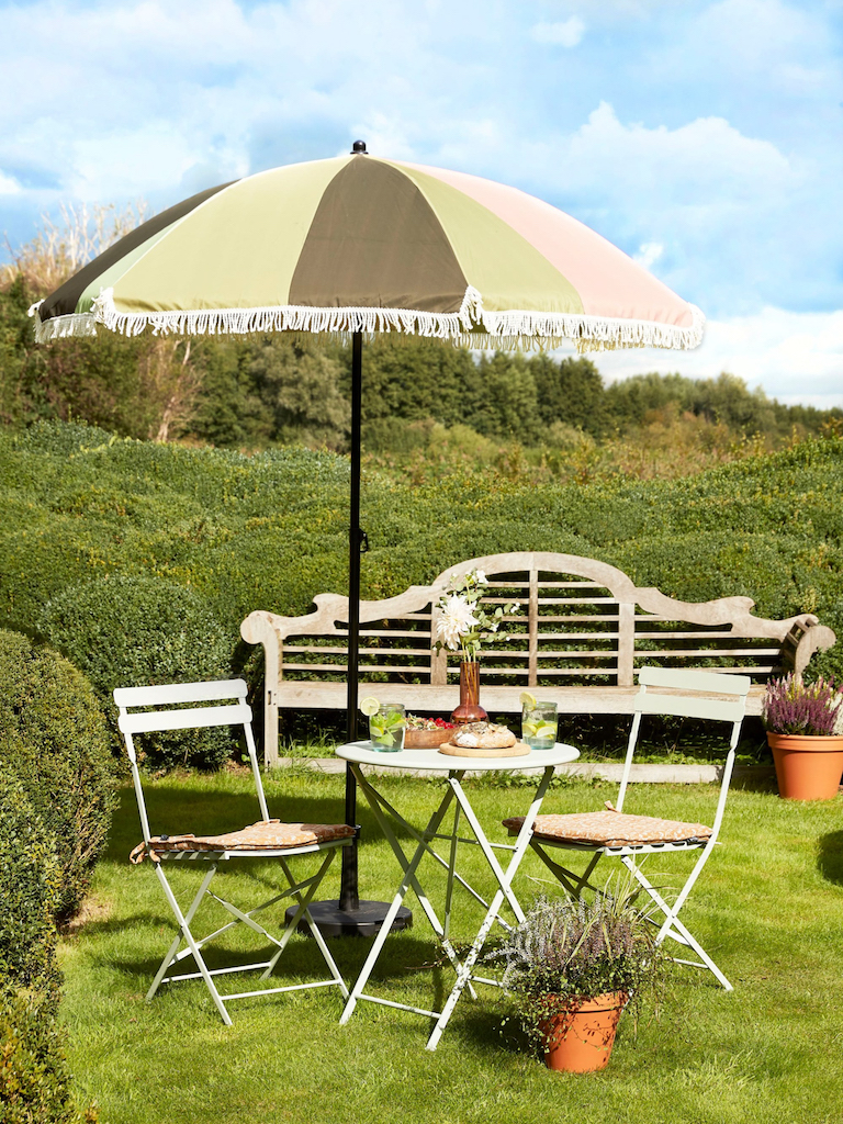 parasol à frange vintage vert et rose