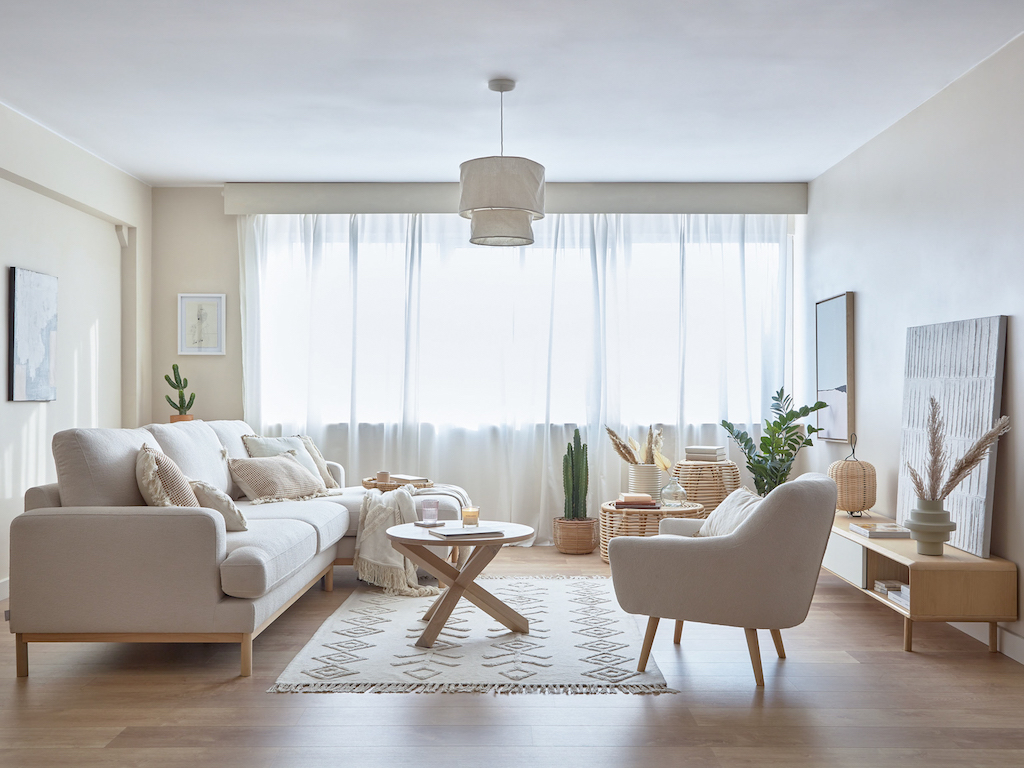 salon moderne blanc et bois