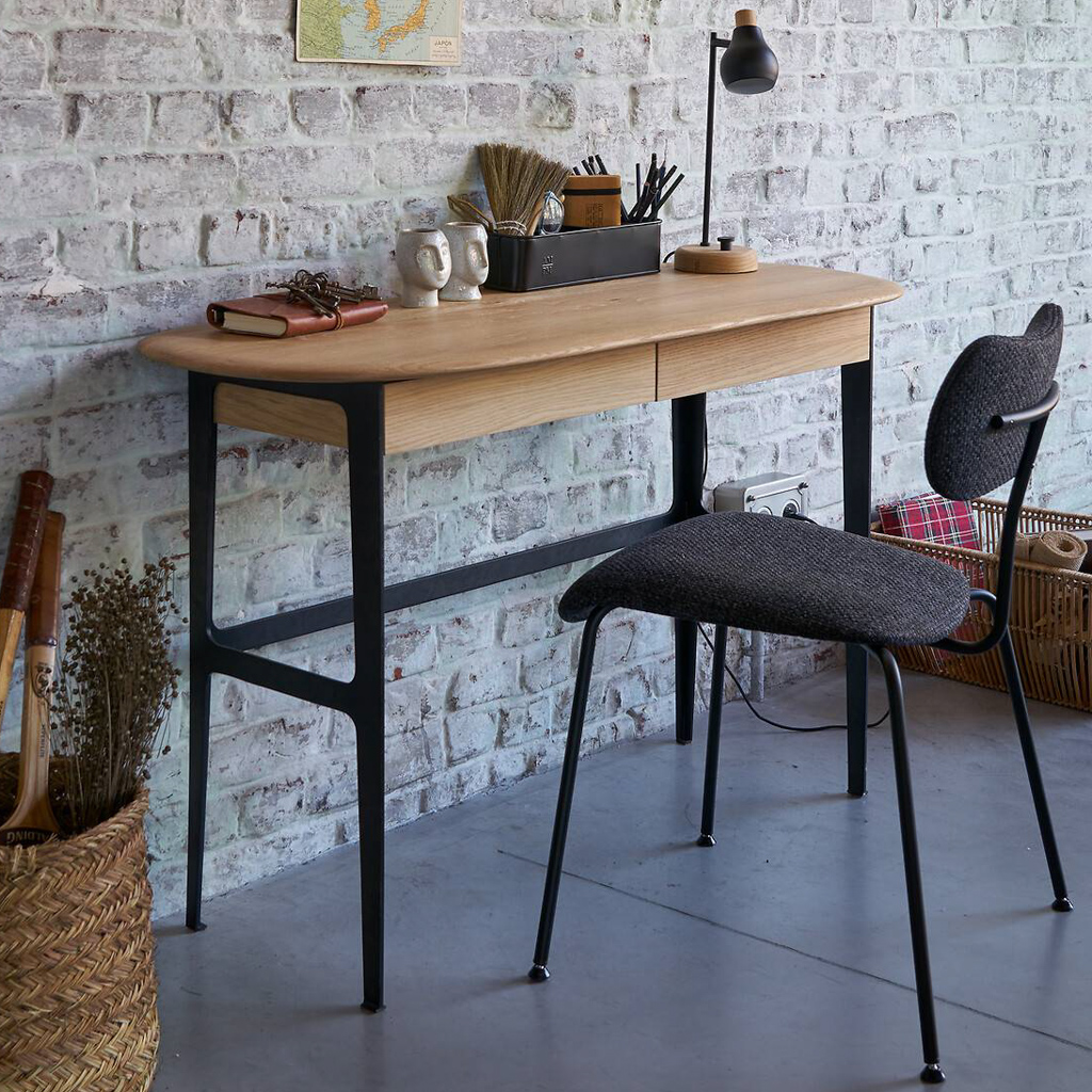 bureau console bois et métal noir