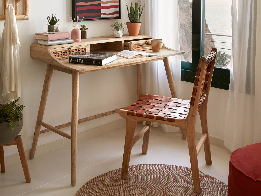 Les Tendances - Petit bureau bois clair Sonoma avec rangement Liko 80 cm