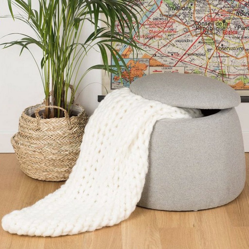 pouf coffre rond gris