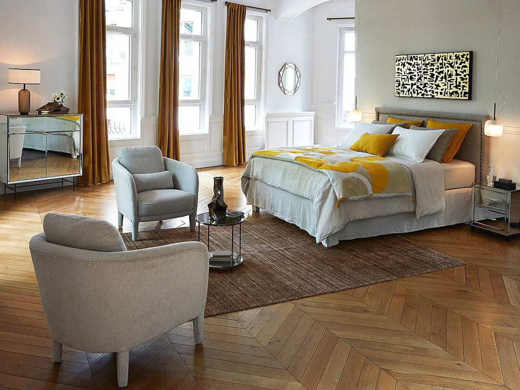 chambre modernebeige et jaune