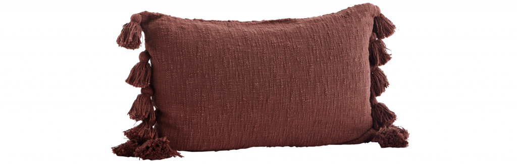 coussin bordeaux pompons