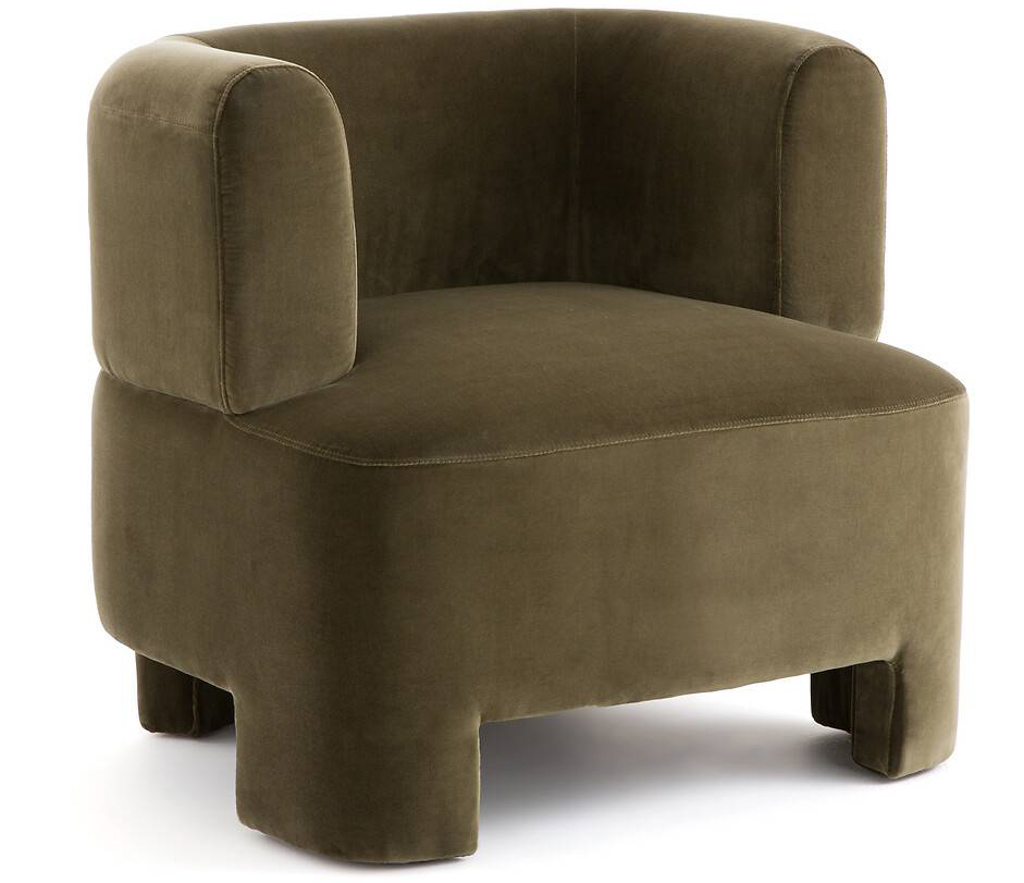 fauteuil design en velours kaki