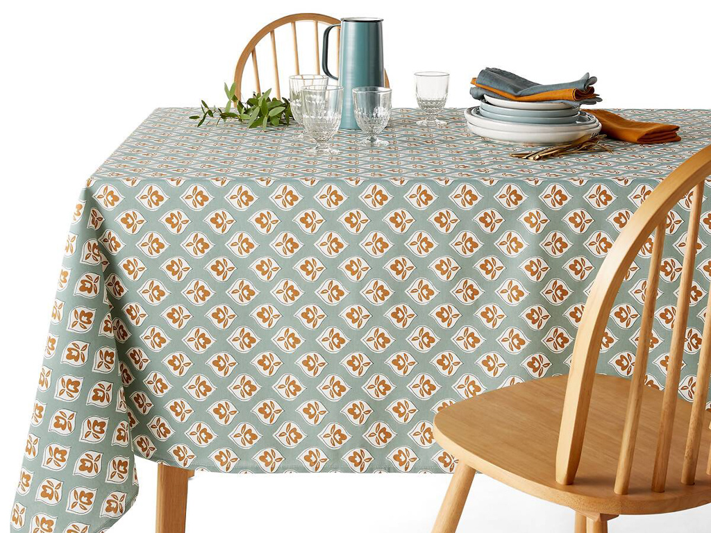 nappe céladon et terracotta