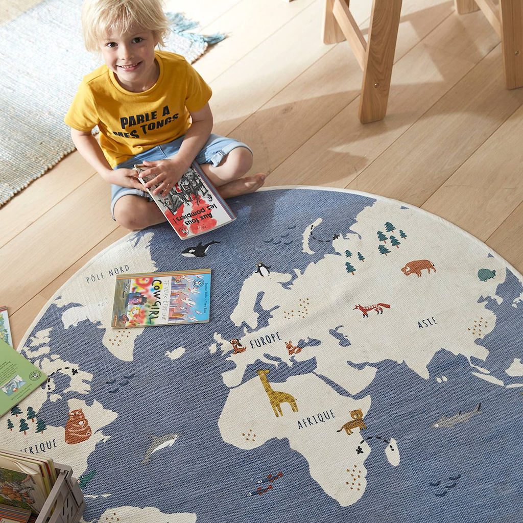 Tapis rond carte du monde enfant