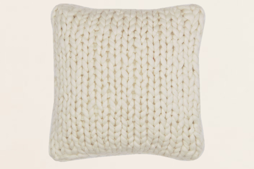 coussin tricot écru