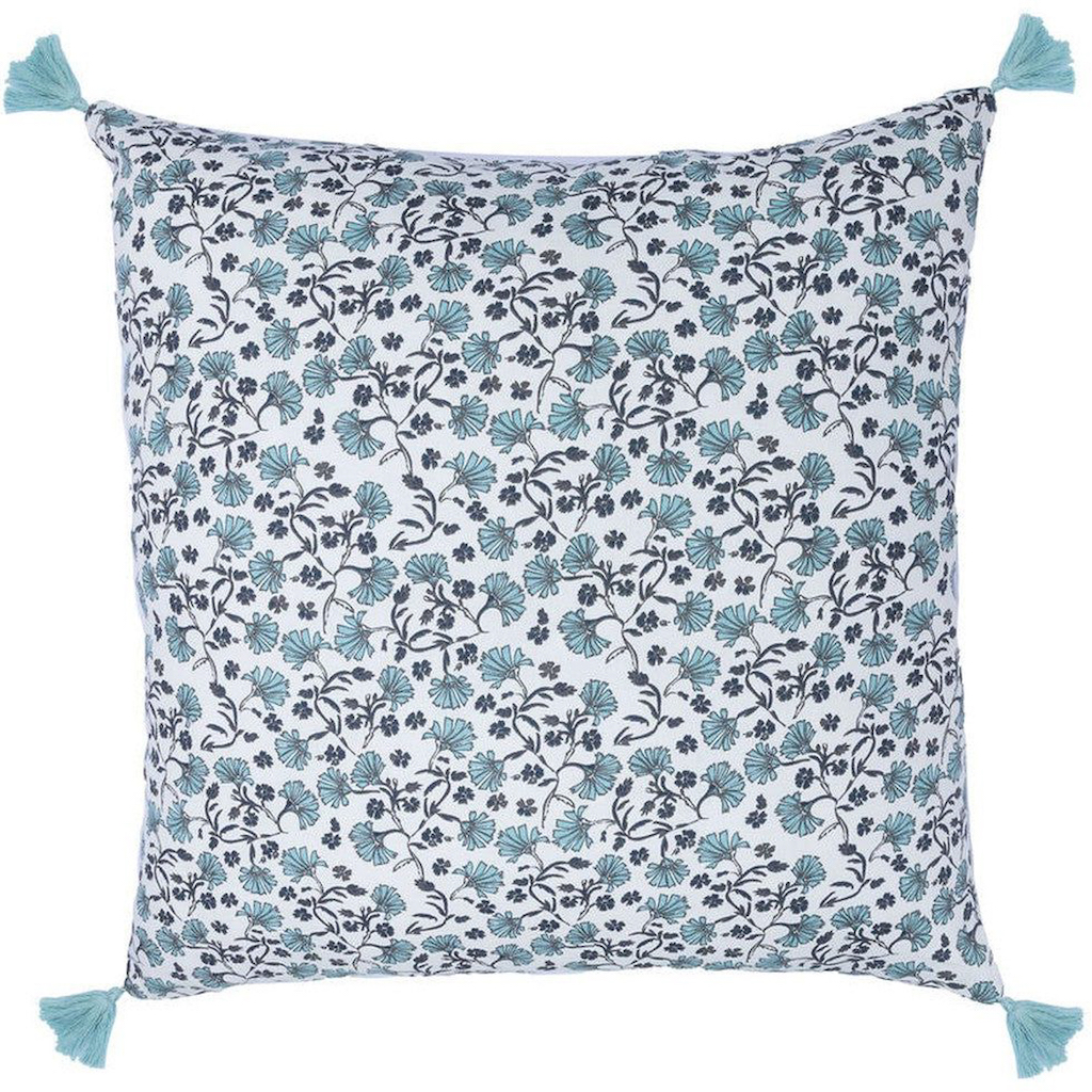 housse de coussin fleurie bleue t blanc