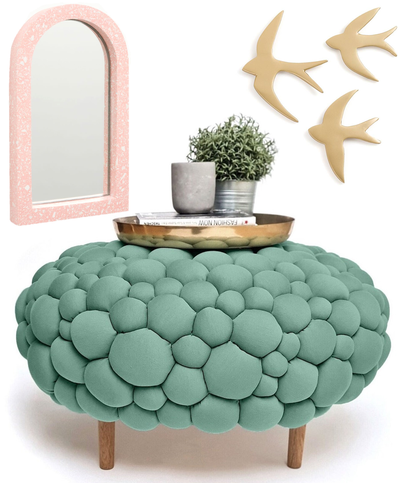 pouf design vert sauge