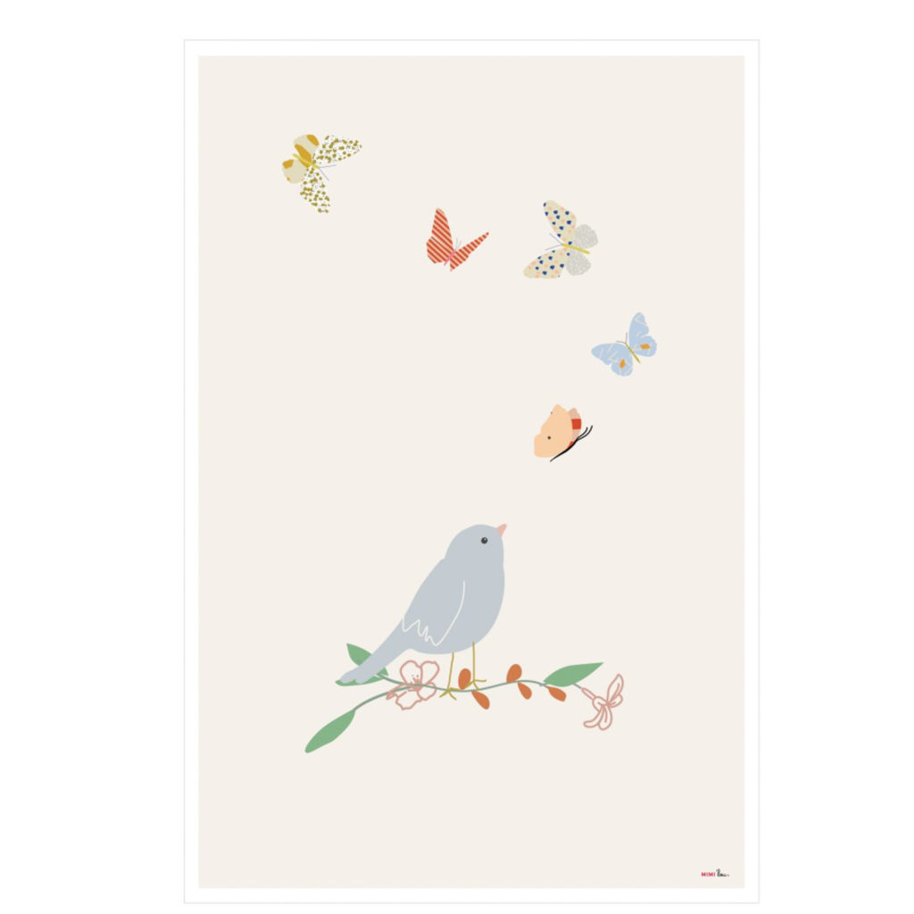 affiche oiseau et papillons enfant