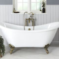baignoire patte de lion blanc et laiton
