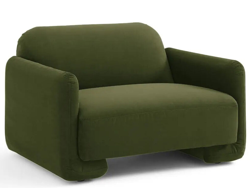 fauteuil velours vert olive