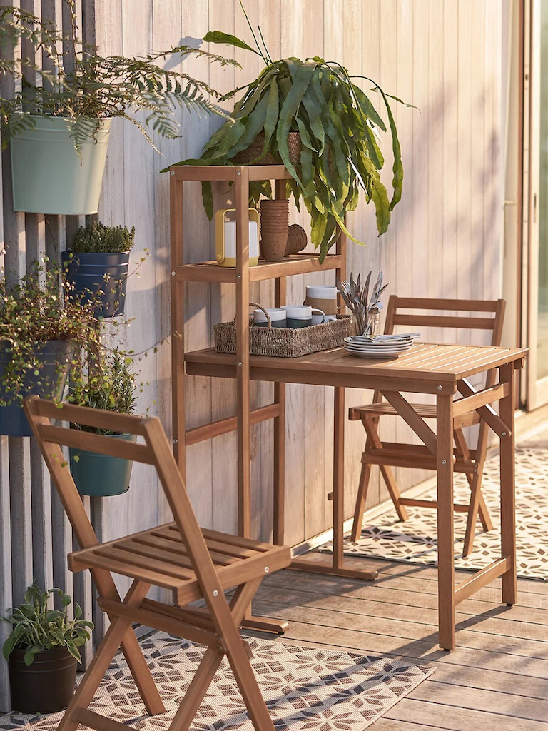 table de balcon murale avec étagère