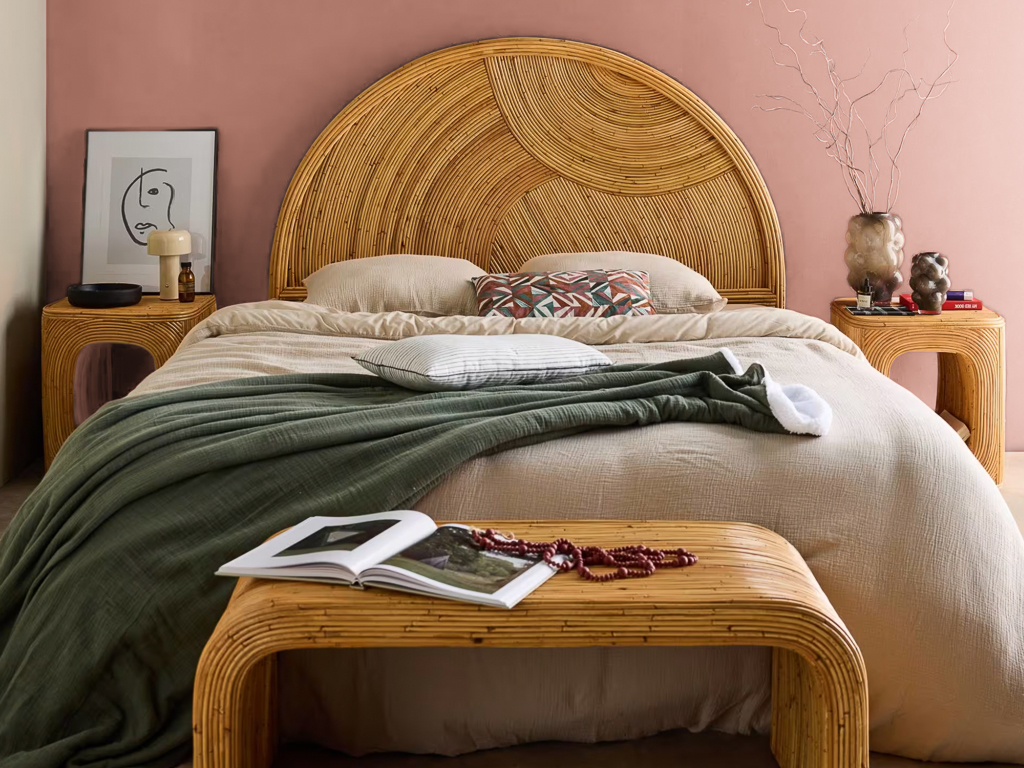 tête de lit arche design en rotin